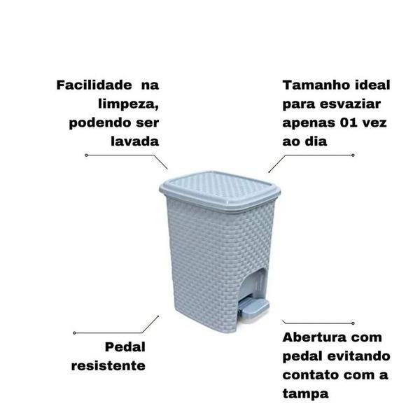 Imagem de Lixeira 7 Litros Multiuso Com Pedal Cinza Montada Fácil De Limpar Cozinha Banheiro Escritório Quarto Cesto Lixo Plástico