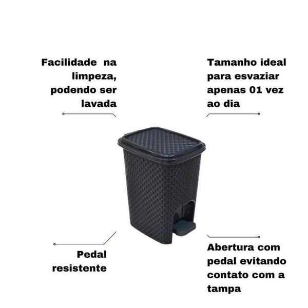 Imagem de Lixeira 7 Litros Multiuso Com Pedal Preto Montada Fácil De Limpar Cozinha Banheiro Escritório Quarto Cesto