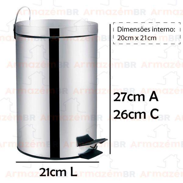 Imagem de Lixeira Aço Inox 5 Litros Cesto Lixo Com Pedal Balde Removível Cozinha Ágata - 8222 Mor