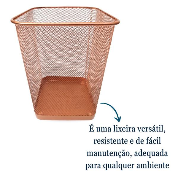 Imagem de Lixeira Aramada Retangular Escritório Rose Gold 12L