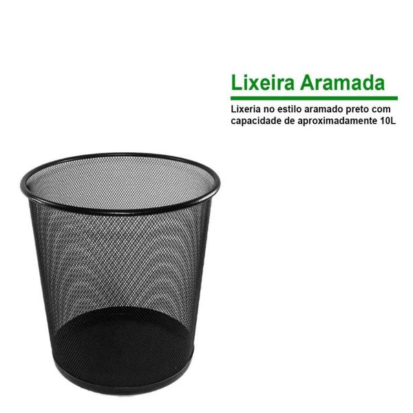 Imagem de Lixeira Aramado Metal Lixinho Cesto Escritório Telada Preto 10 Litros