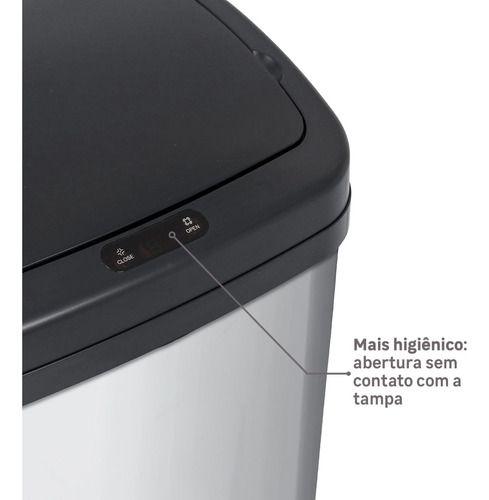 Imagem de Lixeira Automática Aço C/ Sensor 20 Litros 38x32x24cm - Inox