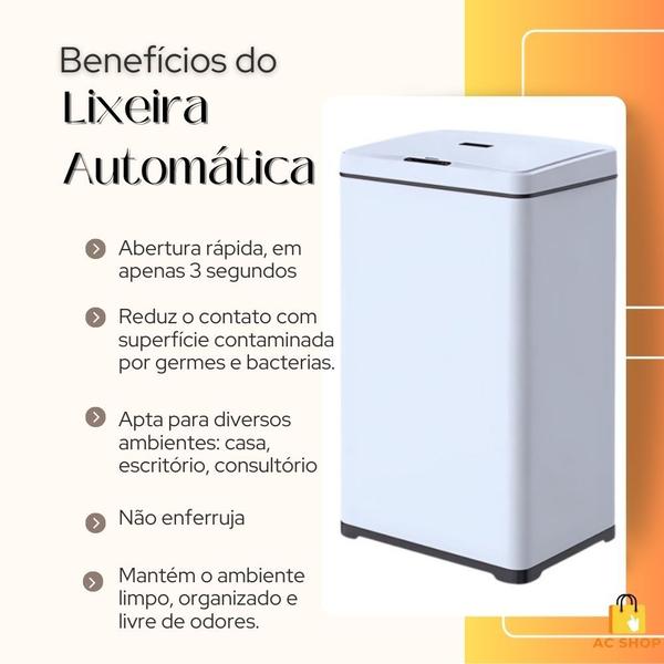 Imagem de Lixeira  Automática Sensor Inteligente de Proximação Aço Inox Retangular Grande 50L Cesto de Lixo Multiuso Casa Banheiro