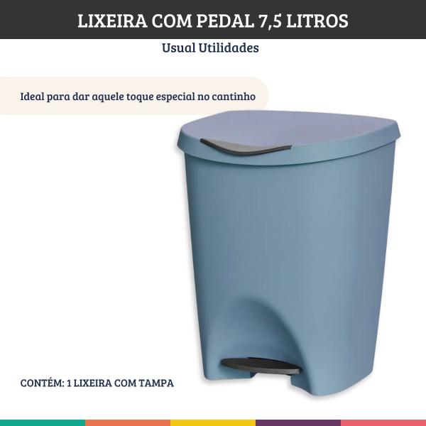 Imagem de Lixeira Azul 7,5 Litros Com Pedal Cozinha Banheiro Office