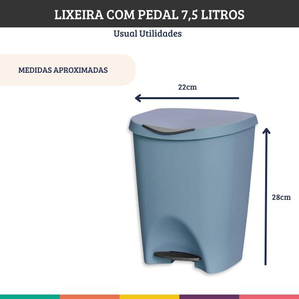 Imagem de Lixeira Azul 7,5 Litros Com Pedal Cozinha Banheiro Office