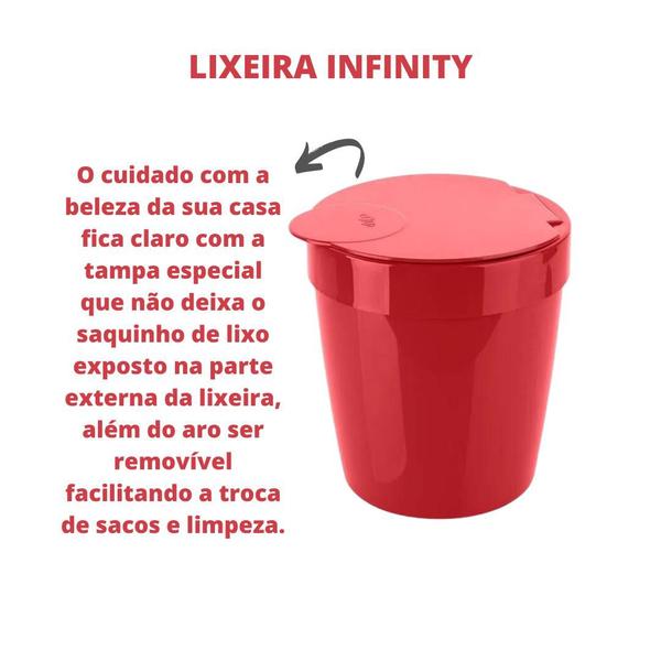 Imagem de Lixeira Banheiro Cozinha C/Tampa Infinity 5Litros Vermelho Ou