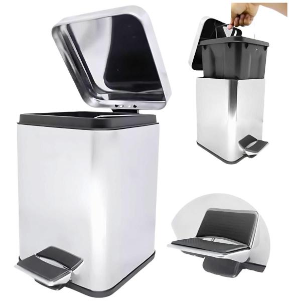 Lixeira Banheiro Cozinha Pedal 6l Cesto De Lixo Inox
