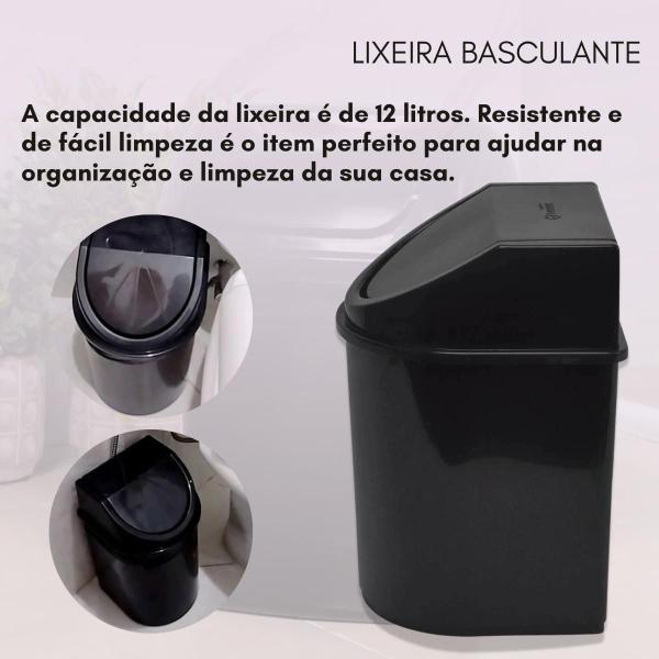 Imagem de Lixeira Basculante 12L Plastico Reforçado Multiuso Cozinha