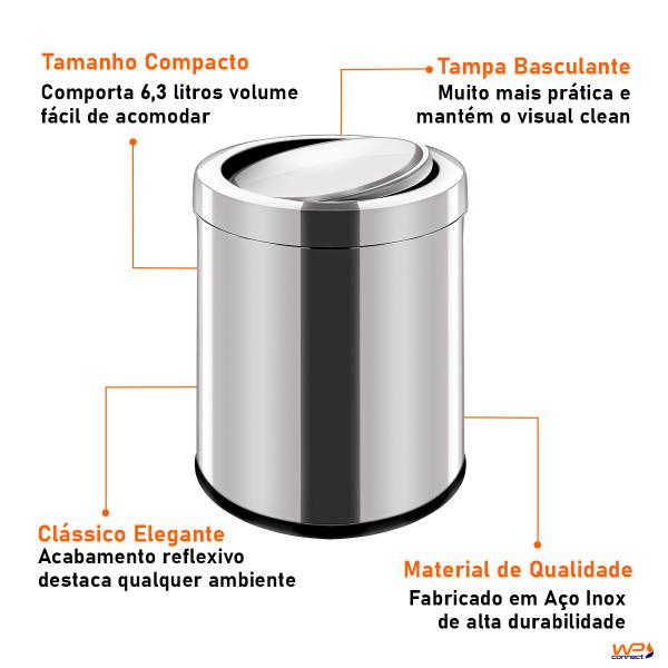 Imagem de Lixeira Basculante 6,3 Litros em Aço Inox - Wp Connect