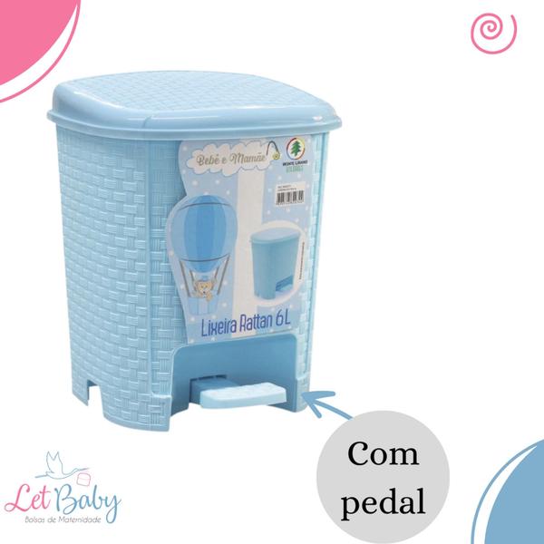 Imagem de Lixeira Bebê infantil Rattan Com Pedal e Basculante 6 litros - meninoemenina