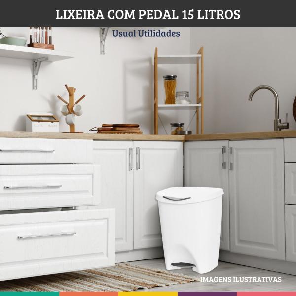 Imagem de Lixeira Branca 15 Litros Com Pedal Cozinha Banheiro Office