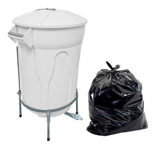 Lixeira Branca Com Pedal De Aço 100 L + Saco De Lixo 20 U