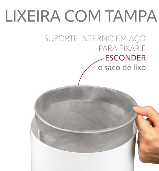 Imagem de Lixeira branca redonda de plástico com aramado embutido 5 litros - Future