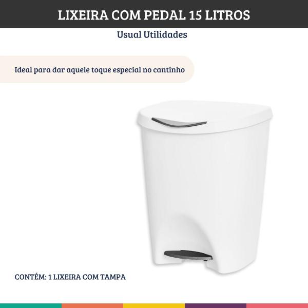 Imagem de Lixeira C/ Pedal 15 Litros Branco Escritório Cozinha Quarto