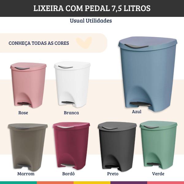 Imagem de Lixeira C/ Pedal 7,5 Litros Azul Escritório Cozinha Quarto