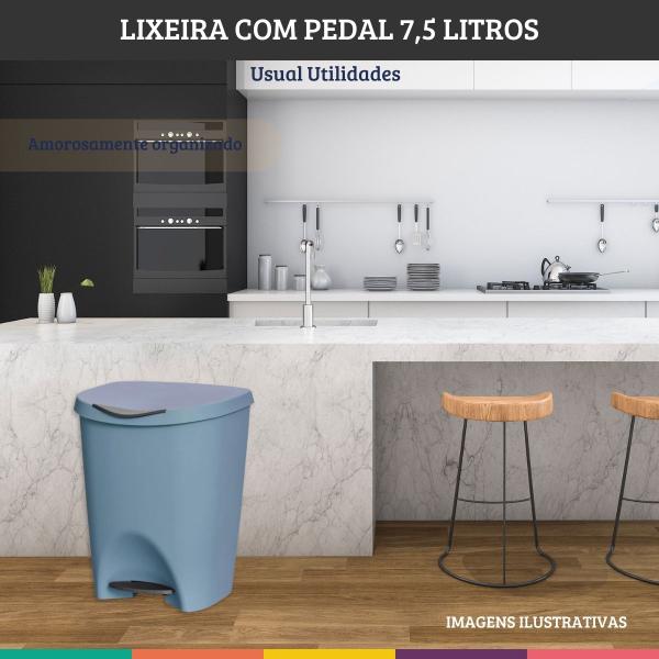 Imagem de Lixeira C/ Pedal 7,5 Litros Azul Escritório Cozinha Quarto