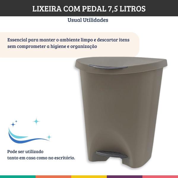 Imagem de Lixeira C/ Pedal 7,5 Litros Marrom Escritório Cozinha Quarto