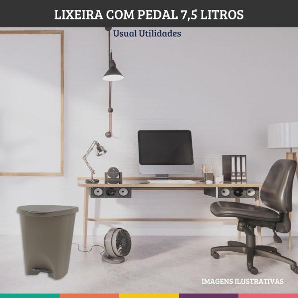 Imagem de Lixeira C/ Pedal 7,5 Litros Marrom Escritório Cozinha Quarto