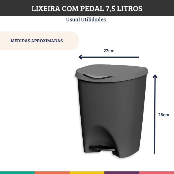 Imagem de Lixeira C/ Pedal 7,5 Litros Preto Escritório Cozinha Quarto