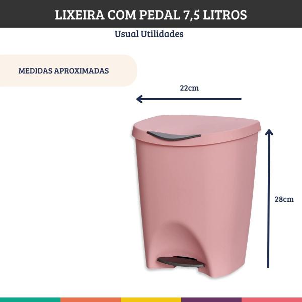 Imagem de Lixeira C/ Pedal 7,5 Litros Rose Escritório Cozinha Quarto