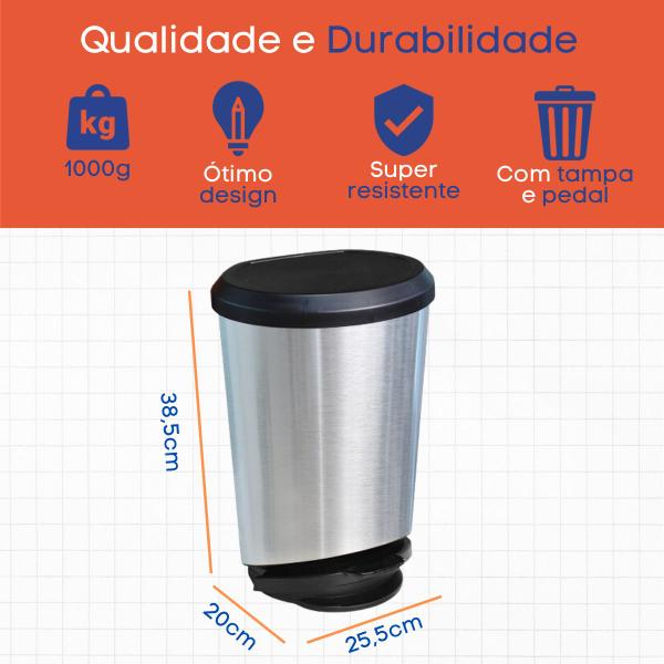 Imagem de Lixeira c/ pedal e trava 45l label inox