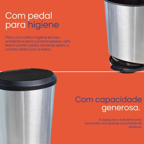 Imagem de Lixeira c/ pedal e trava 45l label inox