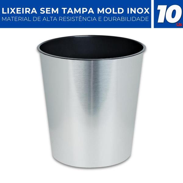 Imagem de Lixeira Cesto 10 Litros Cor Inox Metalizada Banheiro Cozinha