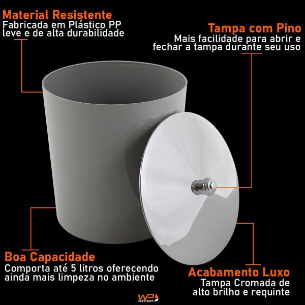 Imagem de Lixeira Cesto 5 Litros com Tampa e Puxador Cromado Cozinha Banheiro