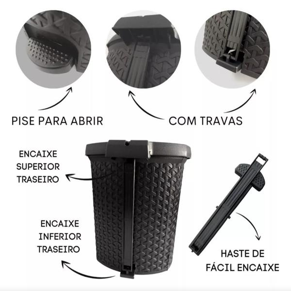 Imagem de Lixeira Cesto 6 Lts. Rattan Tampa E Pedal Banheiro Branca