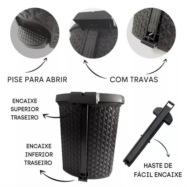 Imagem de Lixeira Cesto 6 Lts. Rattan Tampa E Pedal Banheiro Preta