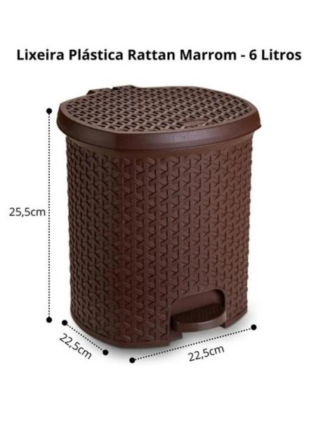 Imagem de Lixeira Cesto 6L Rattan Rosa Com Pedal Perfeita P/ Escritório Cozinha Quarto Banheiro