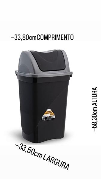 Imagem de Lixeira Cesto Basculante 30L Plástico Preto Reforçado Lavanderia