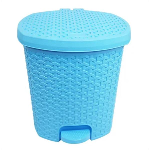 Imagem de Lixeira Cesto Com Pedal e Tampa Rattan 6 Litros Azul 25,5Cm