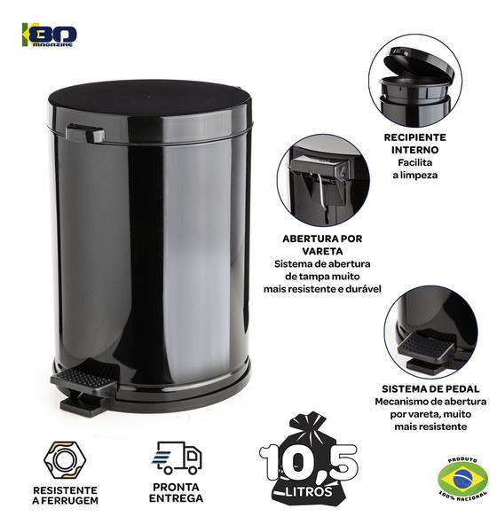 Imagem de Lixeira Cesto De Lixo 10 Litros Pedal Cozinha Banheiro Escritorio Preto Brilhante