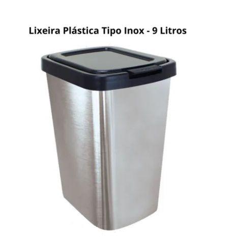 Imagem de Lixeira Cesto De Lixo 9 Litros Click Label Pia Cozinha Banheiro Plástico Cor Inox