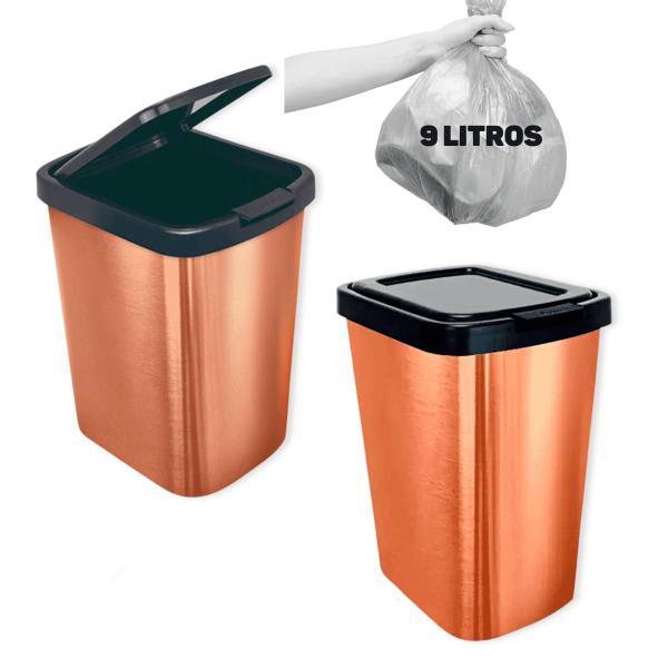 Imagem de Lixeira Cesto de Lixo 9 Litros com Tampa Click Label Bronze Metalizado Plástico