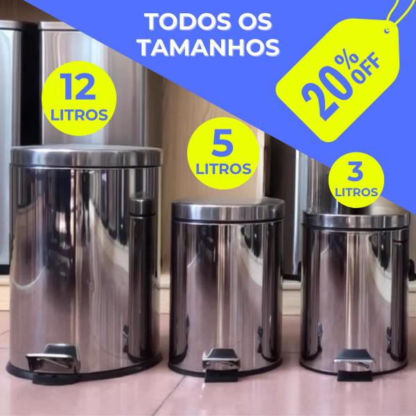 Imagem de Lixeira Cesto de Lixo Aço Inox com Pedal Balde Interno e Tampa Redonda 3L ou 5L ou 12 Litros Banheiro Escritório e Cozinha