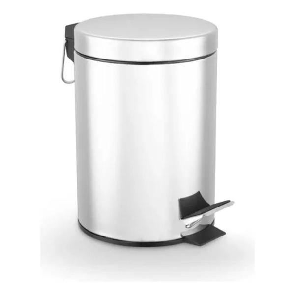 Lixeira Cesto de Lixo Pedal Inox Redonda Cesto com Alça 3L