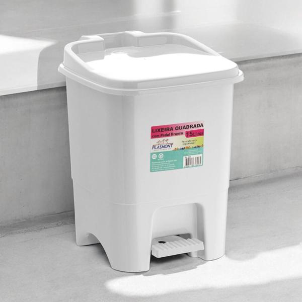 Lixeira Cesto De Lixo Plástico 15 Litros Branco Reforçado Com Pedal