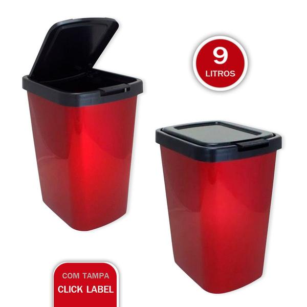 Imagem de Lixeira Cesto Lixo 9 Litros com Tampa Click Label Metalizado