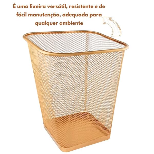 Imagem de Lixeira Cesto Retangular Dourado Ouro 12L Lixo Lixeirinha 