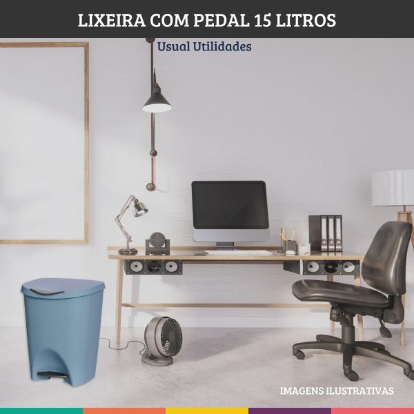 Imagem de Lixeira Com Pedal 15 Litros Azul Escritório Cozinha Quarto