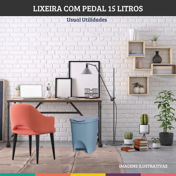 Imagem de Lixeira Com Pedal 15 Litros Azul Escritório Cozinha Quarto