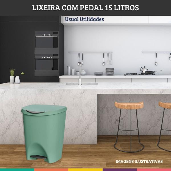 Imagem de Lixeira Com Pedal 15 Litros Verde Escritório Cozinha Quarto