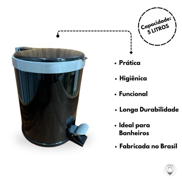 Imagem de Lixeira Com Pedal 5l Litros Preta Com Aro Prata - Viel