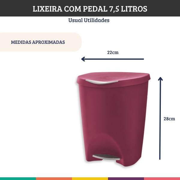 Imagem de Lixeira Com Pedal 7,5 Litros Bordo Para Escritório Cozinha