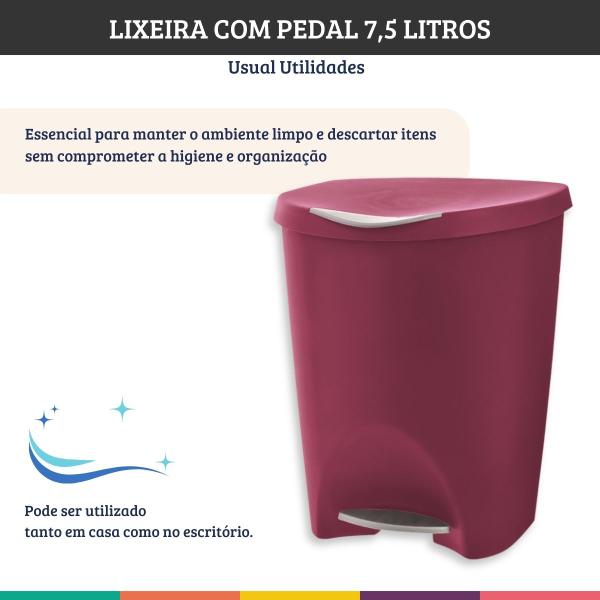 Imagem de Lixeira Com Pedal 7,5 Litros Bordo Para Escritório Cozinha