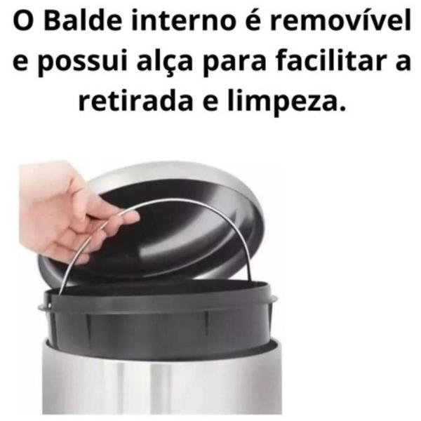 Imagem de Lixeira Com Pedal E Balde Interno Ágata Inox 12 Litros Mor