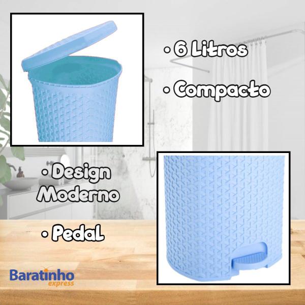 Imagem de Lixeira Com Pedal Rattan 6 Litros Para Cozinha Banheiro