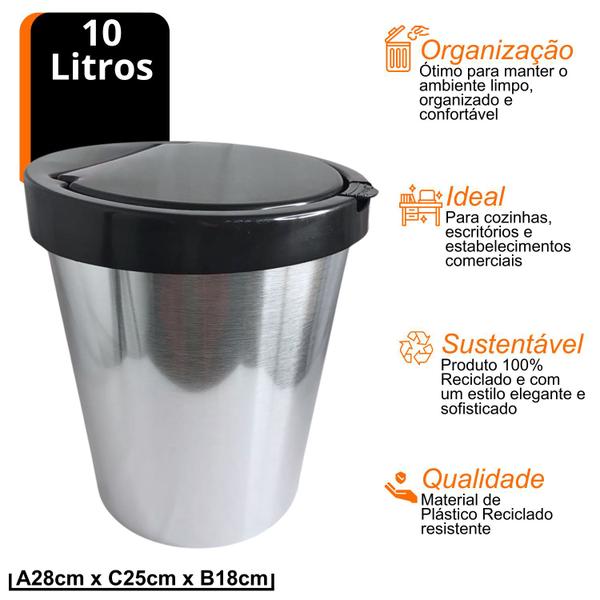 Imagem de Lixeira Cor Inox de Tampa Click Redonda 10L